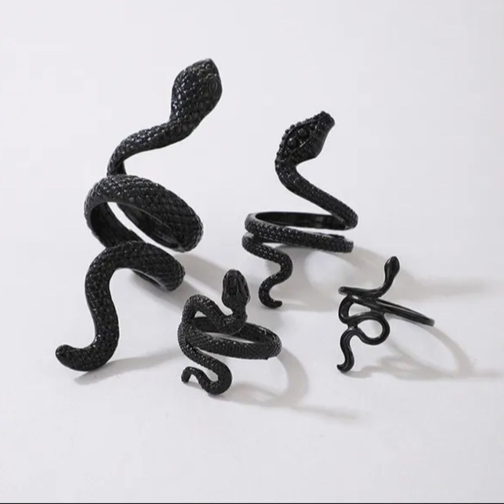 NWOT Set of 4 Black Snake Rings 🐍
